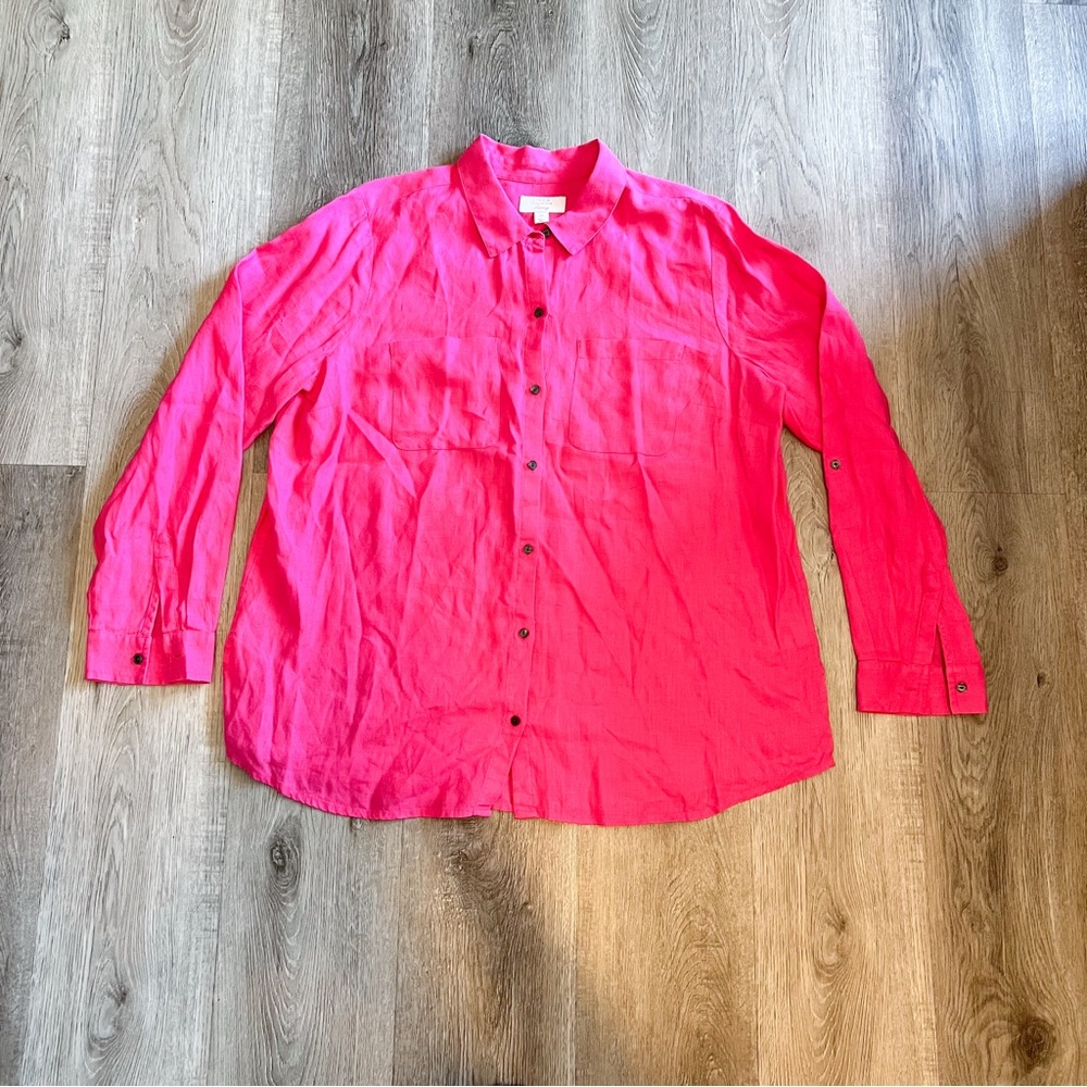 Vibrant Pink Linen Charter Club Luxury Button-down Shirt Size XL